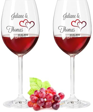 GRAVURZEILE Leonardo Weingläser mit UV-Druck - Die Große Liebe - Personalisiert mit Namen & Datum - Geschenk zur Hochzeit, Verlobung oder zum Valentinstag - Geschenke für Sie & Ihn - Farbe: Daily UV