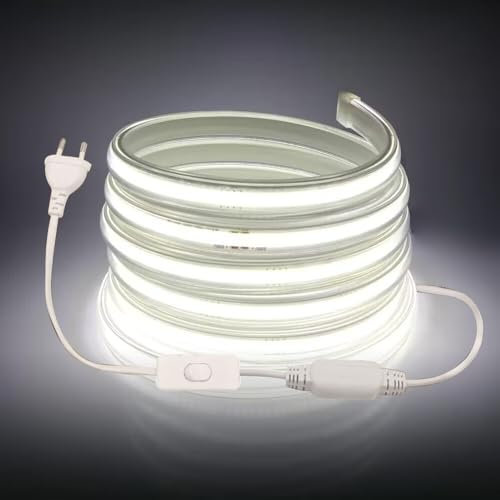 KISUFU COB LED Strip 4m,Indoor Waterproof Flexible COB LED Strip Light,Super Bright High Density,DC 220V 360 LEDs/m Cool White FCOB LED Strip for Cabinet Lighting,Bedroom, Bar,Stage,Christmas Party