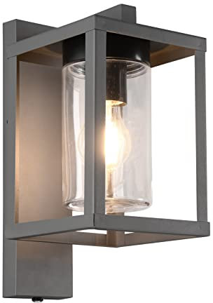 Trio, Applique, Lunga 1xE27, max.40,0 W Verre, Transparent claire, Corps: Fonte daluminium, Antracite L:16,0cm, H:33,0cm, P:22,0cm Détecteur de crépuscule,IP44,Sans illuminant