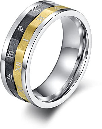 KnSam Edelstahl Freundschaftsringe Herren, Eheringe Pärchenringe Sternzeichen Römische Zahlen Rock Punk Gothic Biker für Männer-Schmuck, Dreifarbig, Gr.57 (18.1)