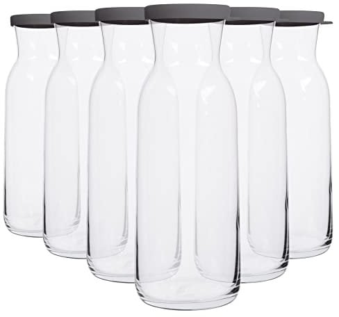 LAV 6x Grey Lid 1.2L Fonte Glass Carafe - Water Wine Juice Fridge Storage Pitcher Jug Set | Bedside Laundry Dispenser Bottle Jar