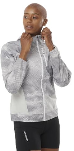 Salomon BONATTI CROSS WIND AOP Veste coupe-vent de course pour femme, blanc/gris violet/gris givré, taille S