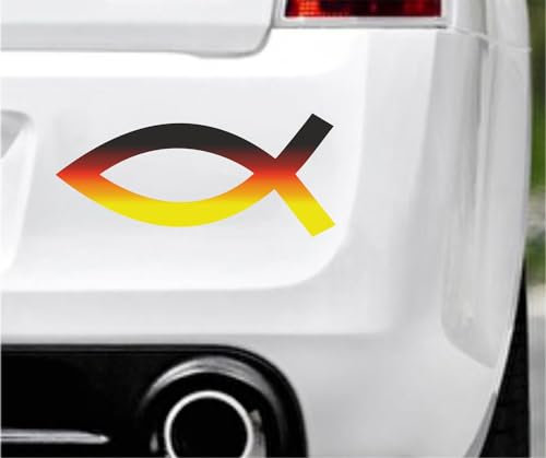 WildeBabsKLBT 12cm 2xHochwertiger Premium Auto-Aufkleber Sticker Decal Autoaufkleber Aufkleber-Folie Wunschtext Jesus Ichthys Fisch Christus Symbol Deutschland Schwarz Rot Gold J48