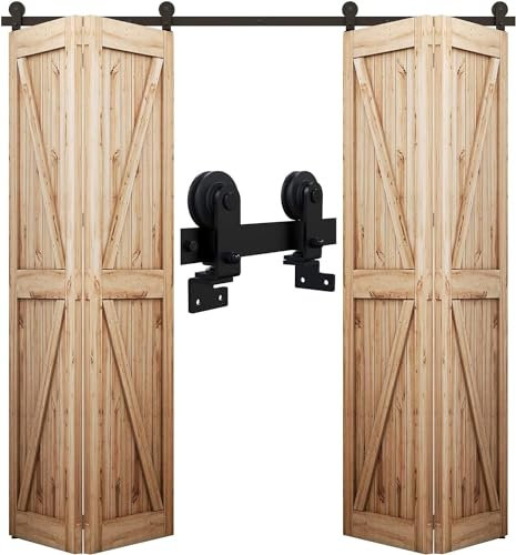 WOLFBIRD 213CM/7FT Bi-Folding Sliding Barn Door Hardware,Quietly Simple and Easy to Install for 4 Doors Hardware Kit, Applicable to Door Openings 182-192CM [T Style No Door ]