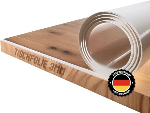 Trente Tischfolie 3mm dick - Tischschutz mit abgeschrägten Kanten - transparente Tischdecke Eckig - Schutztischdecke Größe wählbar - Schutzfolie Abwaschbar - 90x120