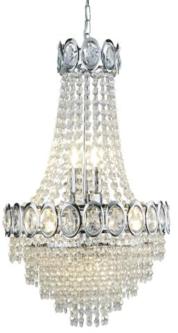 Licht-Erlebnisse Kronleuchter Kristall Ø 38 cm H: max. 128 cm verstellbar in Chrom Klar für 6x E14 Lüster Pendelleuchte Esszimmer Hängelampe Wohnzimmer