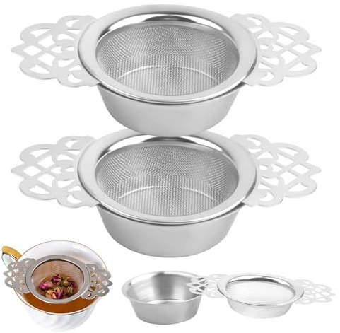 2 Stück Feinmaschiges Teesieb für Losen Tee,Teefilter aus Edelstahl,7 cm Teefilter mit Doppelflügel-Verlängerung,Wiederverwendbar Kleine Netz-Teesieb für Losen Tee,Saft,Kaffeefilter