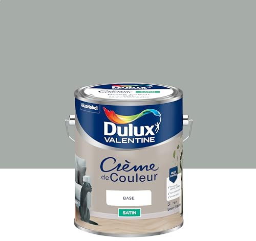 Dulux Valentine Crème de Couleur - Peinture multi-supports intérieure - Satin Gris Alpaga 5 L
