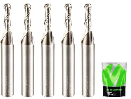 SHARPRO Carbide Ball Nose CNC Router Bits 1/4 Inch Shank 1/8 Inch Cutting Dia. Ball End Router Bit, High-Speed Ball Nose End Mill, Ideal for Wood Cutting, 3D Carving & Engraving. (5PCS)