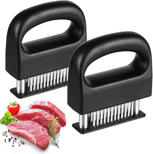 AKOLAFE 2PCS Meat Tenderizer Stainless Steel Meat Tenderizer Tool,Heavy Duty 48-Blade Steak Tenderizer Needles for Tenderizing Chicken, Beef, Steak, Dishwasher Safe