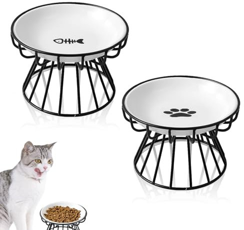 2Pcs Katzennäpfe Futternapf Katze Set Mit Erhöht Ständer Metallhalter Base Haustiere Futterschüssel Anti Erbrechen Katzenschüssel für Katzen und Welpen