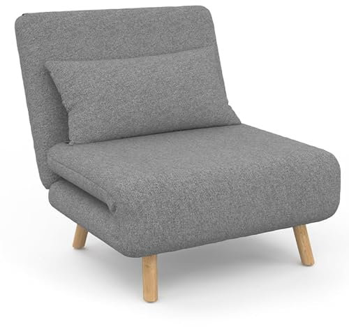 IDMarket - Sillón Convertible Romeo cama supletoria 1 plaza 80x190 cm Tela Gris Claro
