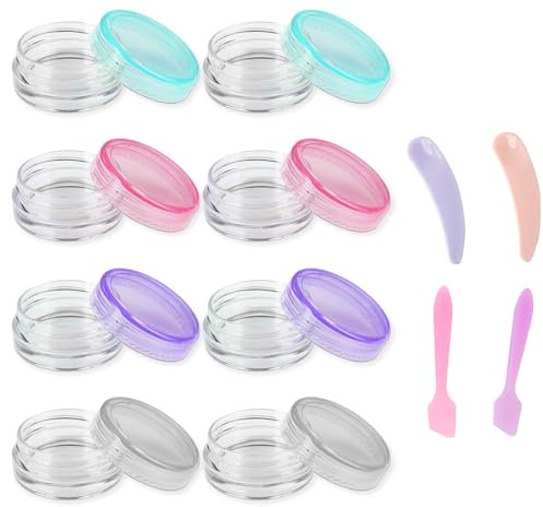 DHWEKU 8 Pièces Contenants Cosmétiques,Pots D'échantillons de Voyage,Petite Pots Ronds Clairs Vides,Mini Pots Cosmétiques Vide, pour Crème,Échantillons,Poudre,Baume à Lèvres,Avec cuillère à crème