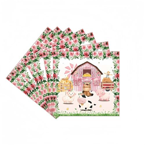 20Pcs Farm Animal Party Decorations Napkins Serviettes,Tissue Cute Animal Paper Napkins for Kids Birthday Baby Shower Farm Animal Barnyard Theme Party Supplies