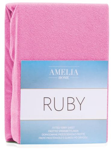 AmeliaHome Spannbettlaken 200x220-220x240 cm Frottee Baumwolle Spannbetttuch, pink