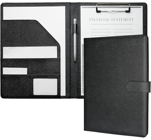 Mymazn Cartella Portadocumenti A4 Pu Pelle Portablocco con Pinza Porta Documenti A4 Blocco Appunti Folio Document Organizer (Stampa Palma Nero)
