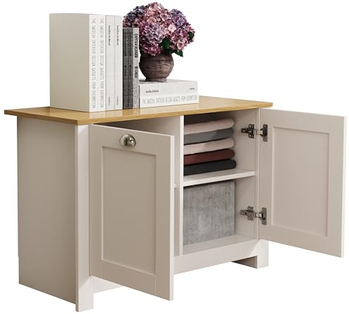 VCM Kommode & Sideboard Weiß 89x40x60 cm 2 Türen 4 Fächer Retro-Design