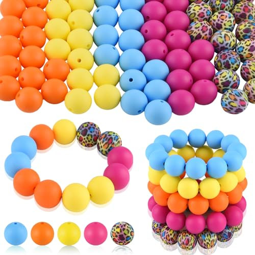 ASTARON 100 pezzi 15mm perline in silicone per la creazione di portachiavi, perline rotonde blu rosa acceso giallo arancione per bracciali penne artigianato creazione di gioielli