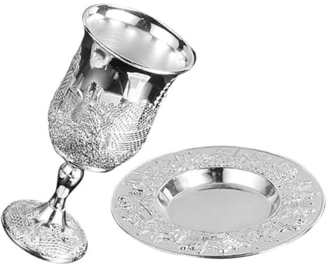 BEBEMOKO 1juego Copa De Vino De Plata Para Shabbat Con Plato De Cáliz Judío Para Celebraciones Religiosas y Festividades