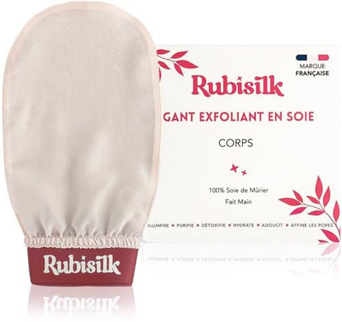 Rubisilk - Gants Exfoliants 100% Soie de Mûrier pour le Corps - Gommage doux et naturel sans douleur - Élimine peaux mortes, poils incarnés, impuretés - Active la circulation sanguine - Toutes peaux