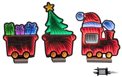 Samuel ALEXANDER 70cm Infinity Christmas Train with 2 Carriages on Wood Base and Multi-Coloured LEDs