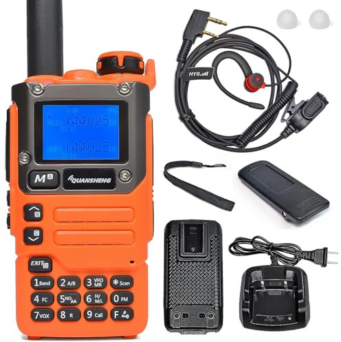HYS Quansheng UV-K5(8) 5W Doble Banda Walkie Talkie, UV-K6(Naranja) Radio con Baterías Recargables, VHF UHF Radio de Dos vías (Auricular Ligero con tapón para los oídos)
