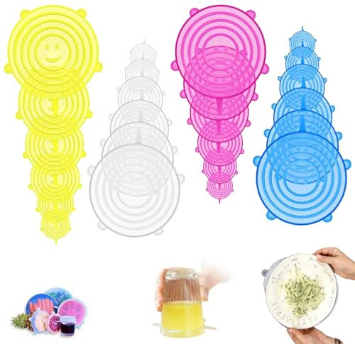24 Pcs Silicone Lids Food Covers, Silicone Stretch Lids Reusable Food Covers 11 Different Sizes Microwave Food Cover Keep Food Fresh for Dishes Jars Bowls