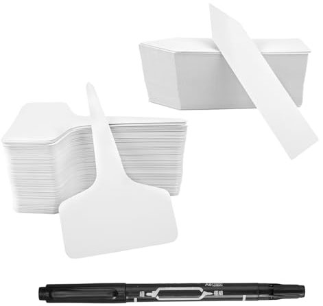 200 Stück Pflanzenstecker zum Beschriften 10x2cm und 10x6cm mit 1 Marker t-Typ Wetterfest Pflanzenschilder Wetterfest für Gemüse Kräuter Blumen, Kräuterschilder für Garten Obstgarten Bauernhof (Weiß)