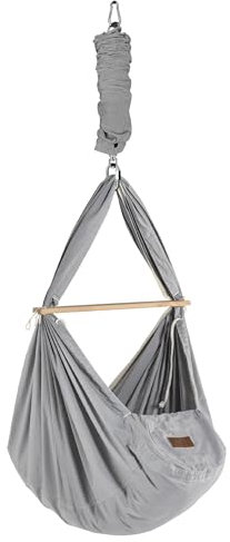 SCHMUSEWOLKE Federwiege Bio Grey mit Deckenbefestigung - Hängematte für Babys und Kleinkinder ab Geburt bis 3 Jahre - Bio-Baumwolle - Mit Schafwollmatratze