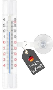 Lantelme Thermomètre de Fenêtre avec Ventouse - Affichage de la Température de -44 °C à 40 °C - Analogique - Plastique - 14 cm x 2,4 cm - Blanc