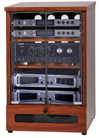 MegLob Rollbarer AV-Medienschrank, Stereoständer Für DVD-Player, Robuste Stereoschrankmöbel, DVD-CD-Audio-Rack-Tower-Halterung, AV-Medien-Aufbewahrungsschrank Mit Verstellbaren Regalen,Brown l