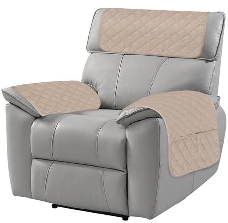 Guerity 3pcs Sofa Armrest Cover with Pocket, Headrest Cover for Recliner Sofa, Waterproof Recliner Chair Cover (3pcs, Beige, Shape-B)