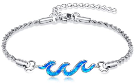 YAFEINI Braccialetto con onde in argento sterling 925 con onde dell'oceano opale/turchese gioielli da spiaggia per le donne, Argento sterling