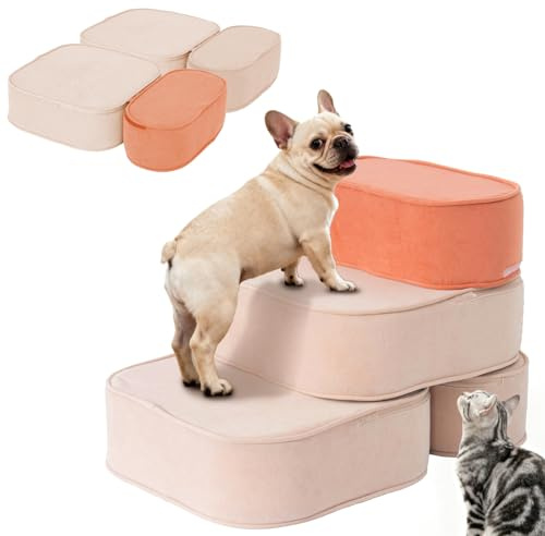 Hundetreppe mit Stauraum, faltbare Hundetreppe für kleine Hunde (Kaffee + Rosa, 40,6 cm, 3)