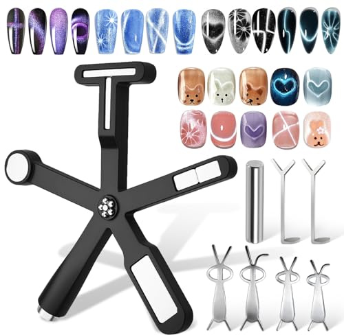 8 Stück Cat Eye Magnet Werkzeugse 6 in 1 Fünfeck für Nail Art | Verschiedene Muster wie Herz, Hase und Blumen, starke Magnetkraft für 3D-Effekte, einfache Anwendung für Zuhause und Salon