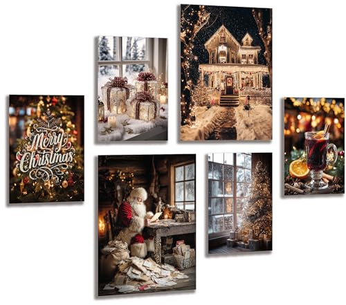 LAVEMA Weihnachten Bilder Winter Wandbilder Wohnzimmer Poster Set Schnee Ästhetische Wanddeko (ohne Bilderrahmen) Aesthetic Schlafzimmer Flur Weihnachtsmann Festliche Weihnachtsdeko Cozy Christmas