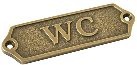 Custom Brass Plaque Solid Brass Room Nameplate, Rustic Engraved Cabin Plaque with Pre-Drilled Holes for Easy Mounting, Durable Bathroom & Room Label (5 INCH, WC)