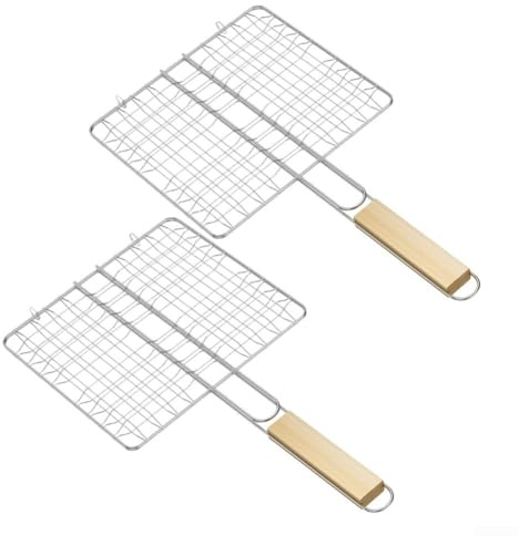 Edelstahl BBQ Korb 2er Set mit langem Griff, perfekt zum Grillen von Fisch und zum sicheren Aufbewahren von Lebensmitteln