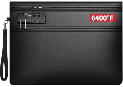 Feuerfeste Dokumententasche mit Schloss 6400℉ 36x26cm Feuerfeste Tasche für Dokumente Bankdatei Reisepass Wertsachen