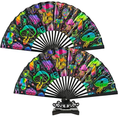 KxrTpx Rave Fan, Rave Accessories, Hand Fan, Folding Hand Fan, Foldable Design, 7 Inch Mushroom Style, 2 Pack Party Fans