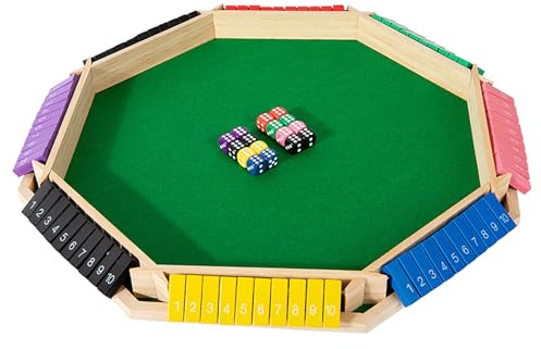 Shut The Box Spiel Würfelspiel Holz Klassisches Würfelspiel Holz für 2-8 Spieler Faltbares Klappbrett Spiel mit 12 Würfeln Robustes Brettspiel Mathematik Lernspielzeug für Familie Party (A, a)