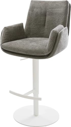 DELIFE Barstuhl Clea-Flex Drehfuß höhenverstellbar Metall Weiß Bouclé Soft Schlamm