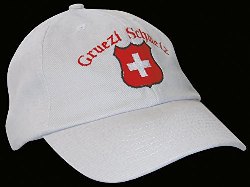 Fan-O-Menal Baseballcap mit Switzerland - Einstickung - Gruezi Schweiz ... Schweizer Kreuz - 68148 Weiss - Baumwollcap Hut Schirmmütze Cappy Cap