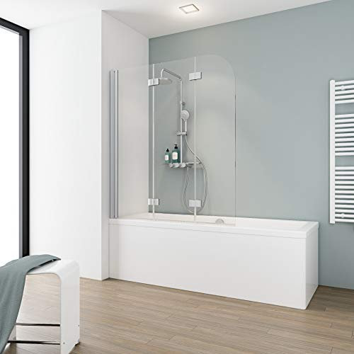 Schulte pare-baignoire 125 x 140 cm, 3 volets (49+41+35), alu-argenté, écran mobile réversible, 180° contre le mur, verre de sécurité 5 mm transparent, joint d'étanchéité