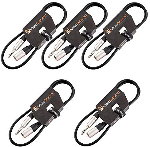 VisioSound 5 x Male XLR to 6.35mm Stereo TRS Jack Lead/Balanced Signal/Audio Patch Cable (Black, 1m, Pack of 5)
