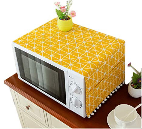 MVCHIF Mvchifay Microwave Oven Cover Dustproof Cotton Machine Protector Decorative Kitchen Appliance Cover with Side Storage Pockets 11.8x35.4inches (Yellow Grids)