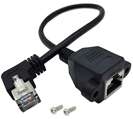Qaoquda CAT6 Network Extension Cable,90 Degree RJ45 Male to Female Screw Panel Mount Extension Cable, Support Ethernet Cat 5e/Cat6-10 inch (Left)
