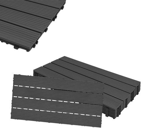 HENGMEI 6 pezzi (1m²) Piastrelle da esterni Pavimenti 30 x 60 cm per Giardino pavimentazione in WPC per pavimenti esterni, patio, piscina, terrazza, giardino, Antracite
