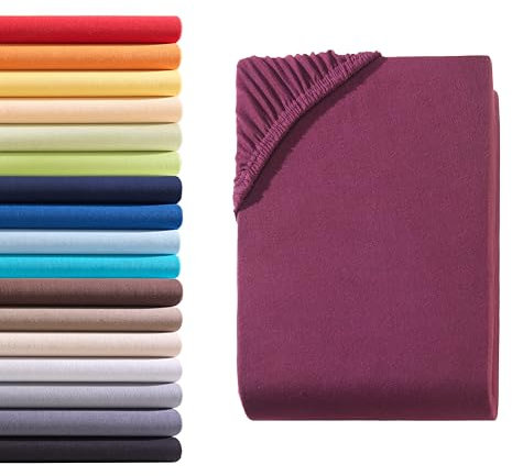 Hometex Premium Textiles Boxspringbett Spannbettlaken Spannbetttuch bis 36 cm Steghöhe | Bettlaken Jersey aus 100% Baumwolle für Wasserbetten | Oeko-TEX® Made IN Green | 180-200x200-220 cm Bordeaux