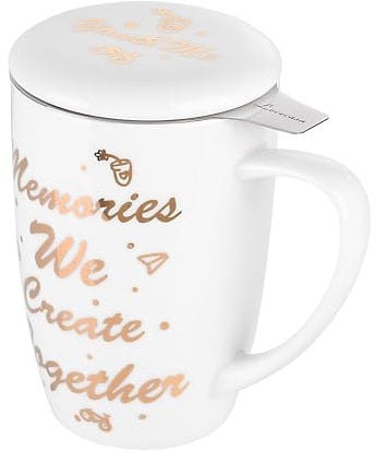 LOVECASA Tazza da Tè con Filtro Inox Tazza in Porcellana con Infusore Tazza Tisana con Coperchio e Manico Facile da Preparare Tè Sfusi e Tisane 450ml